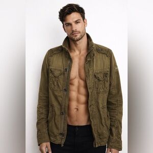 VINTAGE Abercrombie & Fitch Olive Green Military-Style Field Jacket